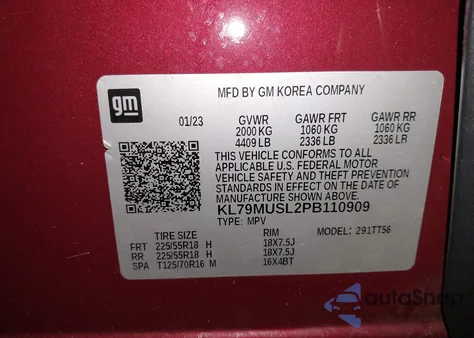 2023 Chevrolet Trailblazer Awd Rs from USA, damaged, VIN KL79MUSL2PB110909